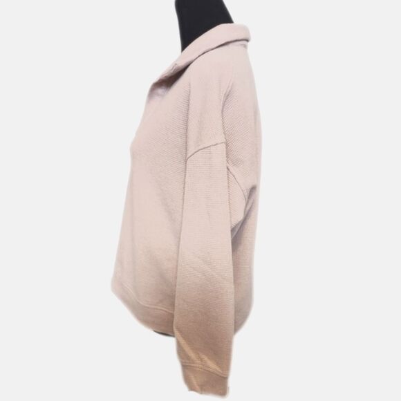 Merokeety Waffle Knit V-neck Collared Relaxed Fit Cropped Sweatshirt, L - Picture 2 of 10